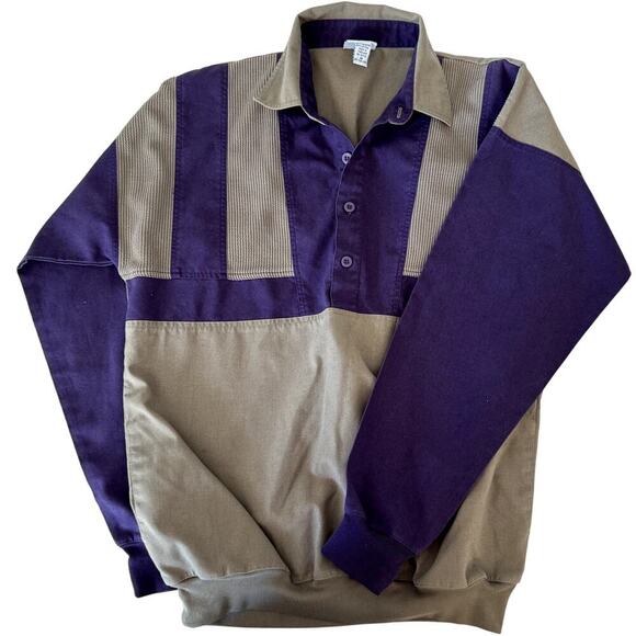 Vintage 80s Boulevard Club by Block Unisex Pullover Purple & Olive/Gray Medium - Picture 1 of 8